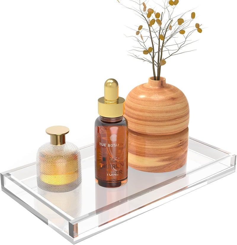 Cilinta Vanity Tray 8mm Thicken Clear Acrylic Organizer Tray 10.5 * 6" for Bathroom Sink Countertops, Dresser Tops, Toilet, Perfume, Soap, Rings, Earrings and Necklace Small Decorative Tray for Home - Image 1